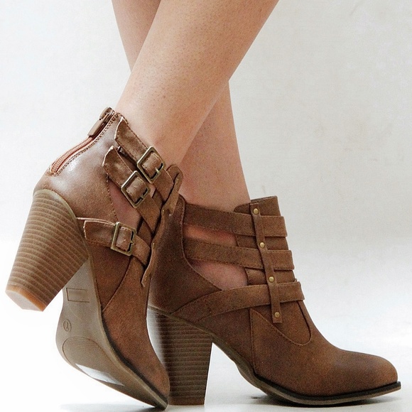 New Tan Western Ankle Booties Block Heel Boots - Picture 3 of 3